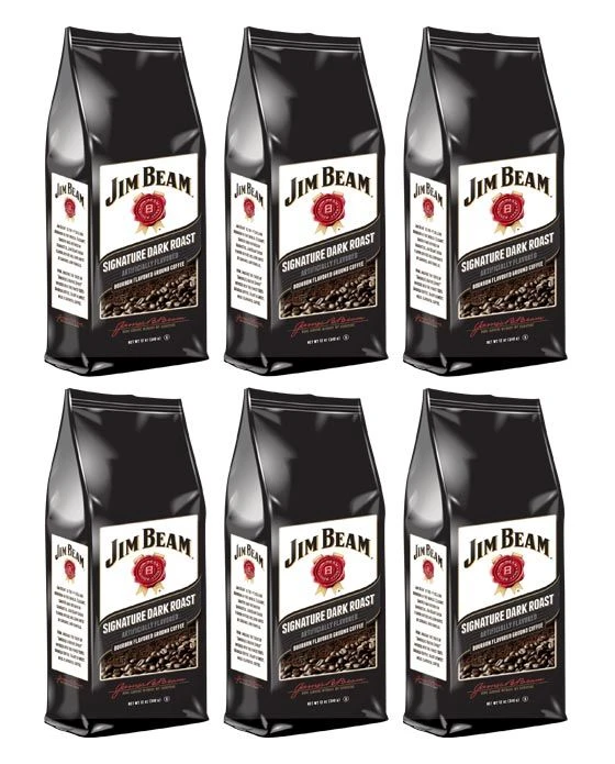 Jim Beam Signature Dark Roast Bourbon Flavored Ground Coffee, 6 Bags (12 Oz Ea.)