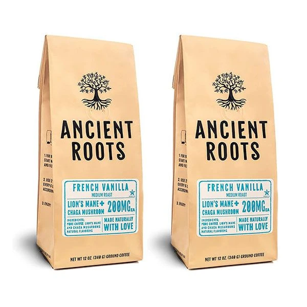 Ancient Roots French Vanilla Flavored Mushroom Coffee By Corim Premium Blends 2/12 Oz Bags