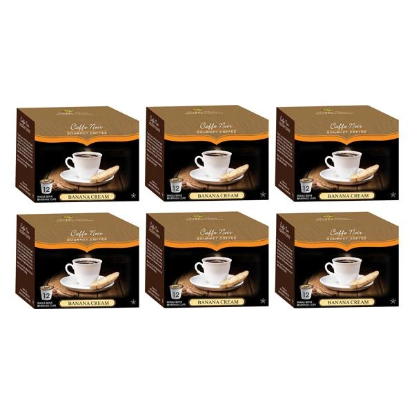 Caffe Noir Gourmet Coffee Banana Cream, Single Serve Beverage Cups, 6 Box 12 Count Each
