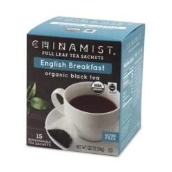 China Mist - English Breakfast Organic Black Full Leaf Tea Sachet, 15 Count Box - Biodegradable And Individually Wrapped