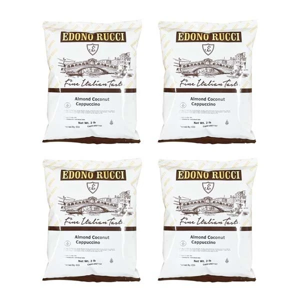 Edono Rucci Almond Coconut Powdered Cappuccino Mix, 4 Bags( 2 Lbs Each)